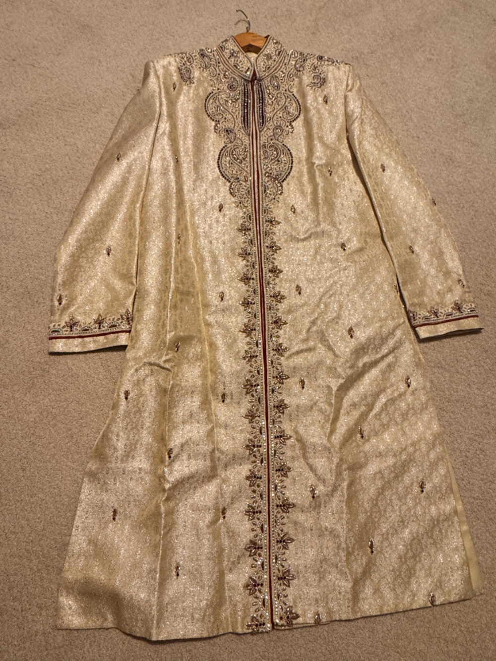 Men’s Formal Cream Sherwani size 42 with Embellished Intricate Embroidery
